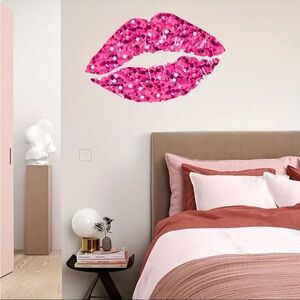Pink Glitter Lips Wall Decal Glam Kiss Wall Art Bedroom Decor